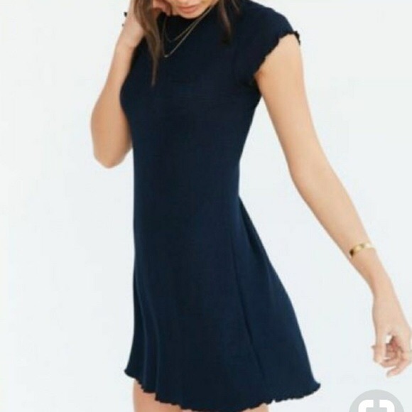 Navy blue ribbed T-shirt dress - Picture 2 of 11